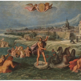 Alegoría del mes de Febrero con el triunfo de Neptuno y el signo de Piscis