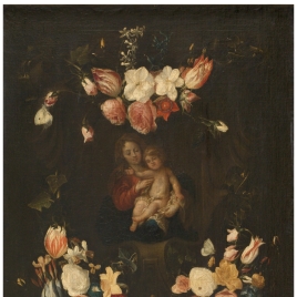La Virgen y el Niño dentro de una guirnalda de flores