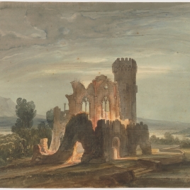 Paisaje nocturno con monasterio en ruinas
