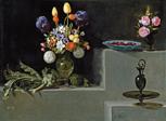 Bodegón con alcachofas, flores y recipientes de vidrio (Van der Hamen)