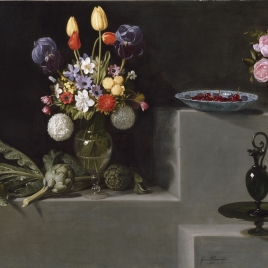 Still Life with Artichokes, Flowers and Glass Vessels