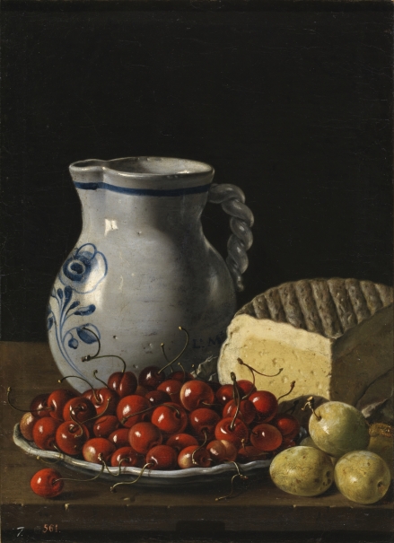 Still Life with a Plate of Cherries, Plums a Pitcher and Cheese
