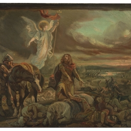Boceto de Don Pelayo reconoce a don Rodrigo tras la batalla de Guadalete
