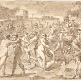 Lucha de mujeres ante un emperador romano