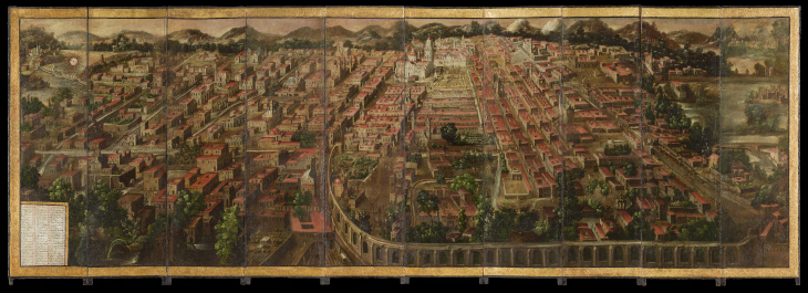 Biombo de estrado (Historia de la conquista de Tenochtitlan y vista de la Ciudad de México)