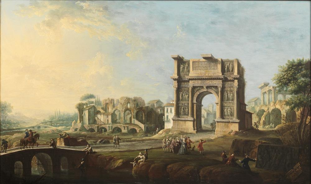 Visita de la reina María Amalia de Sajonia al arco de Trajano en Benevento [Joli]