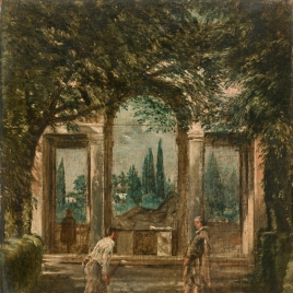 Vista del jardín de la Villa Medici de Roma con la estatua de Ariadna