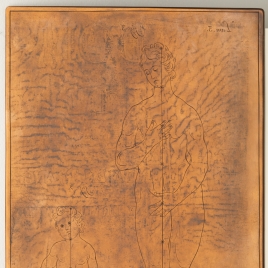 Geometric study of the female body and of a child, frontal view
