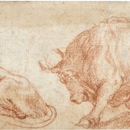 Una leona y un toro / Figura envuelta en ropajes