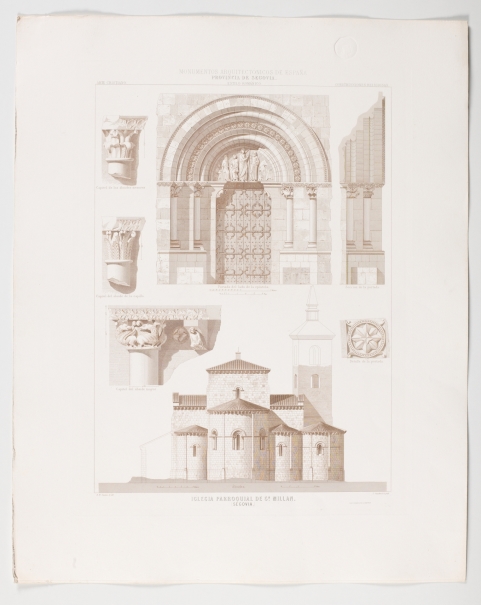 Imagen de la obra: "Portada del lado de la epístola, ábside y detalles de la iglesia de San Millán en Segovia"