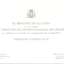 Invitación para la inauguración de la exposición "Dibujos de Evaristo Valle"
