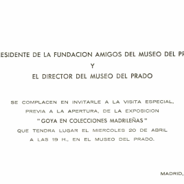 Invitación para la visita especial previa de la exposición "Goya en Colecciones Madrileñas"
