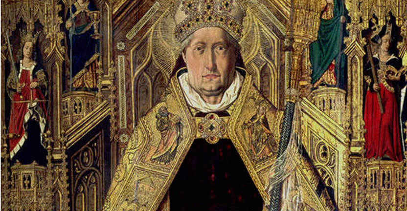 <em>Santo Domingo de Silos entronizado como obispo</em>, Bartolomé Bermejo, comentado por Gonzalo Borrás