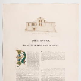 Página de texto sobre Santa María la Blanca de Toledo, ilustrada