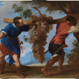 The explorers sent by Moses return from Canaan with fruit