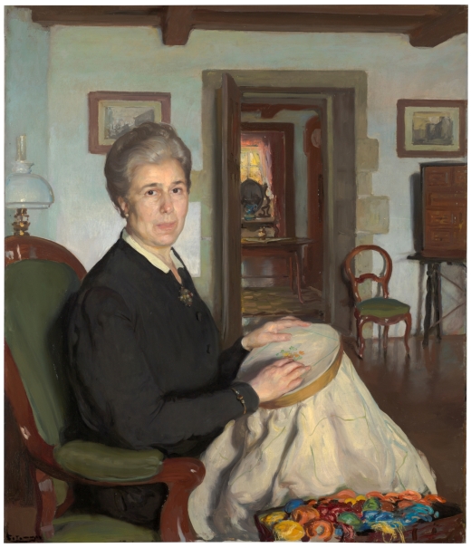 Imagen de la obra: "Pilar de Castro Gómez, esposa del pintor, en su casa de Sergude"