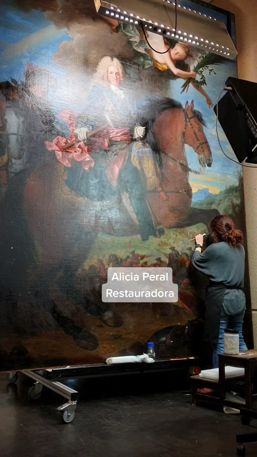 Restaurando el "Felipe V a caballo" pintado por Jean Ranc hacia 1723