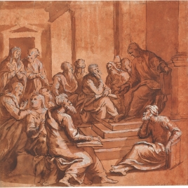 Cristo discutiendo con los doctores / Decapitación de un obispo santo; Flagelación; Obispo predicando en un interior, y Ecce Homo