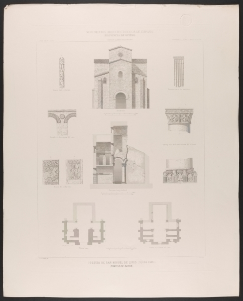 Imagen de la obra: "Planta, sección, fachada y detalles de San Miguel de Lillo, Oviedo"