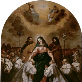 La Virgen, acompañada de san José y san Juan Bautista, ampara bajo su manto a la Orden Cartujana