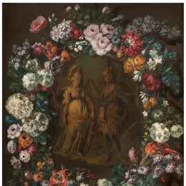 Guirnalda de flores con Mercurio y Minerva