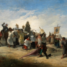 La aventura de don Quijote , cuando ataca a la procesión de los disciplinantes