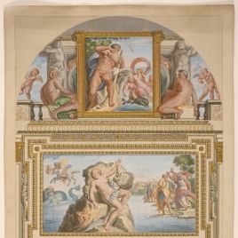 Vista de la Galería Carracci, pared oriental, en el palacio Farnese