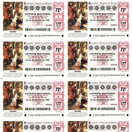 Capilla de billete de Lotería Nacional para el sorteo de 22 de diciembre de 2001