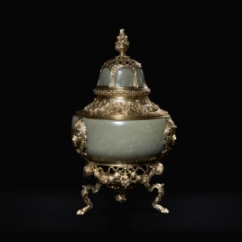 Small jade and silver-gilt brazier with two masks