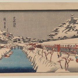 Nieve en el puente Akabane, en Shiba (Shiba Akabane no yuki)