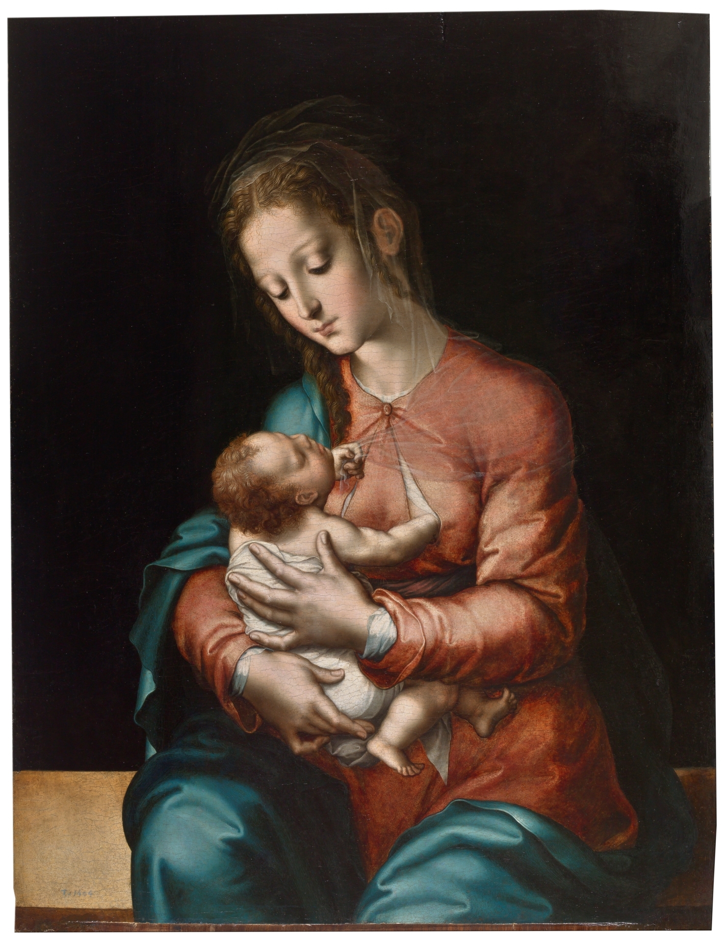 Madonna and Child Religious Italian Painting Breastfeeding 17th Century  Baroque