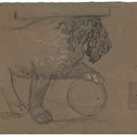 Apunte de un león para el retrato de La reina Isabel II