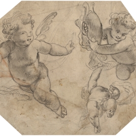 Tres ángeles niños volando