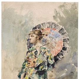 Mujer con sombrilla o japonesa