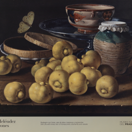 Luis Meléndez [Material gráfico] : bodegones. Bodegón con limas, caja de jalea, mariposa y recipientes = Still life with limes, box of honeycomb, a butterfly and vessels] / Museo Nacional del Prado.