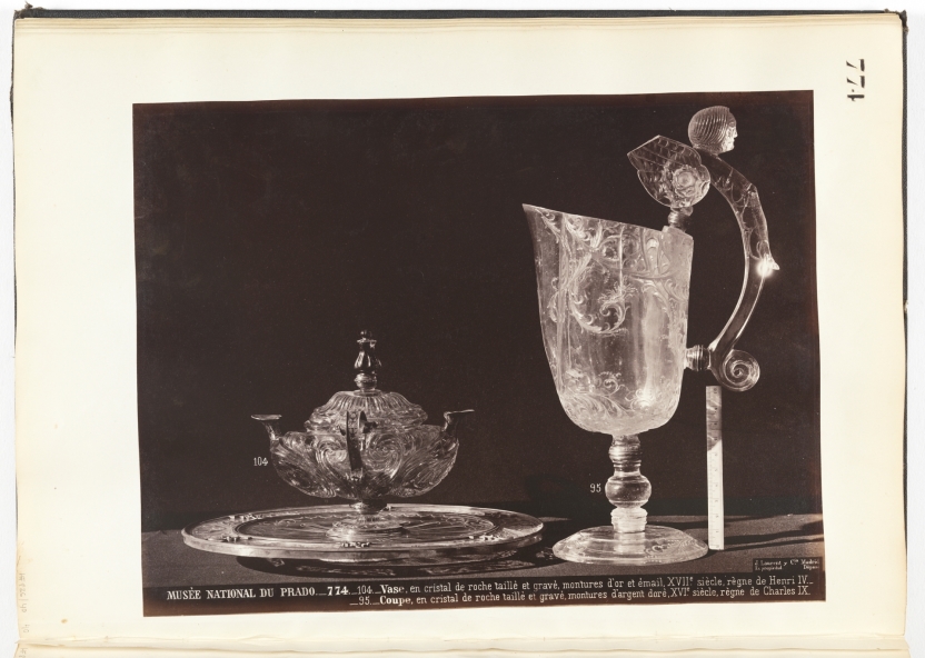 Image of the artwork: "Citrine quartz vase in the shape of an oil lamp and rock crystal ewer with a handle in the form of a winged beast"