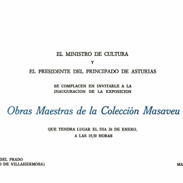 Invitación para la inauguración de la exposición "Obras Maestras de la Colección Masaveu" en el Palacio de Villahermosa