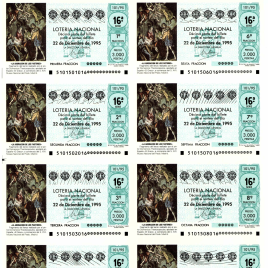 Capilla de billete de Lotería Nacional para el sorteo de 22 de diciembre de 1995