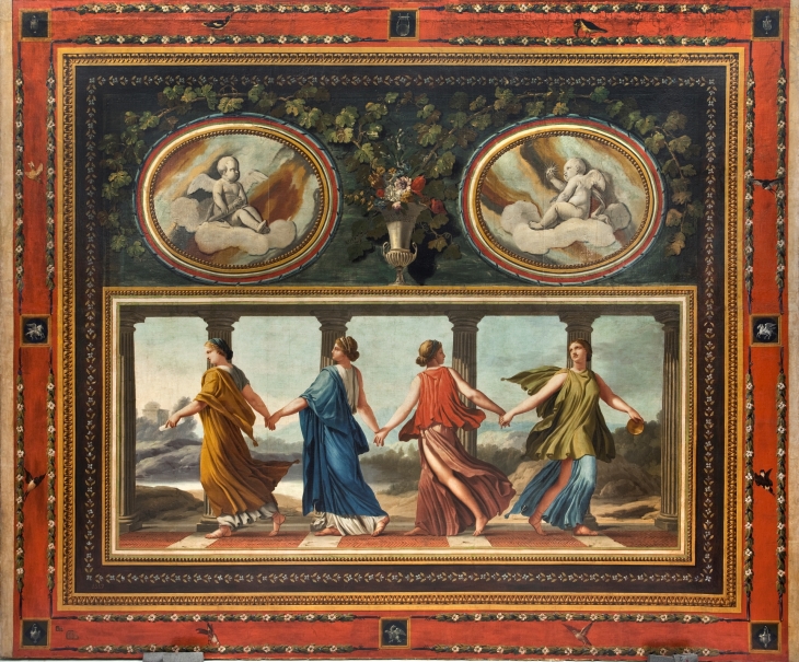 Imagen de la obra: "Cuatro ninfas o ménades como las Danzantes Borghese y dos amorcillos en óvalos"