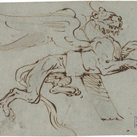 Dibujo para un ornamento con la forma de una leona alada