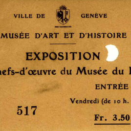 Billete de entrada a la exposición "Les chefs-d'oeuvre du Musée du Prado" en el Musée d'Art el d'Histoire de Ginebra