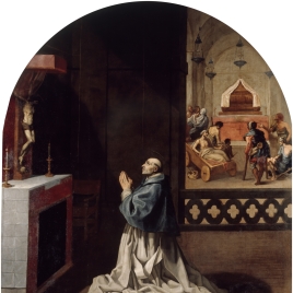 El padre Bernardo rezando en la cartuja de Portes