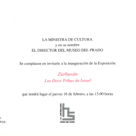 Invitación para la inauguración de la exposición "Zurbarán, las Doce Tribus de Israel"