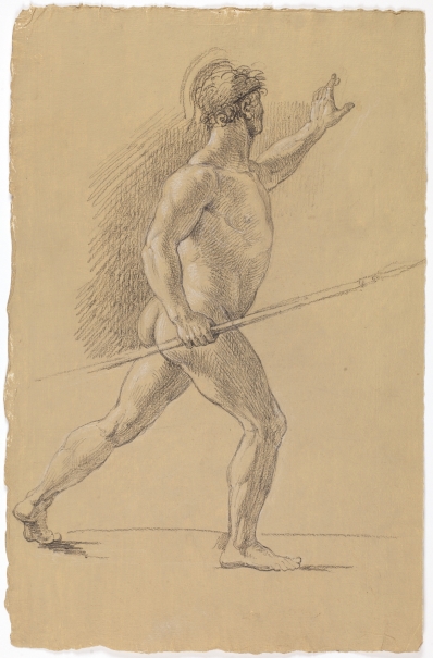 Imagen de la obra: "Estudio de desnudo masculino de perfil con casco y lanza"