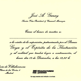 Invitación para la inauguración de la exposición "Goya y el Espíritu de la Ilustración"