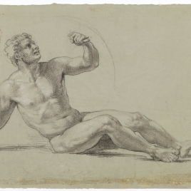 Estudio de desnudo masculino reclinado, con puñal y escudo