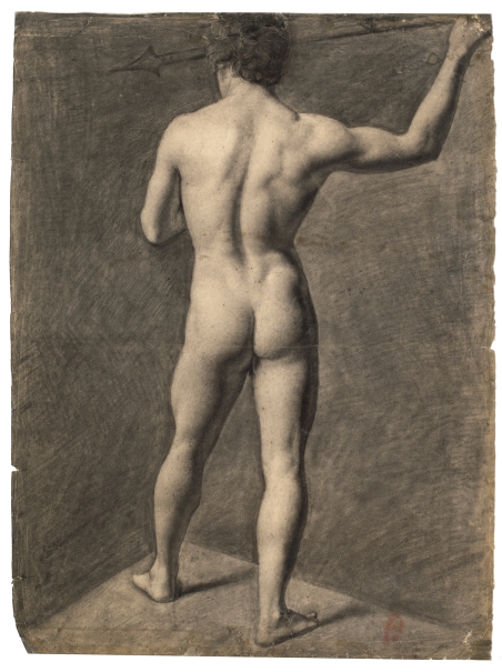 Imagen de la obra: "Desnudo masculino con una lanza, de espaldas / Apunte de desnudo masculino de espaldas"