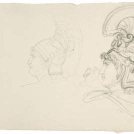 Dos cabezas de guerrero romano con casco