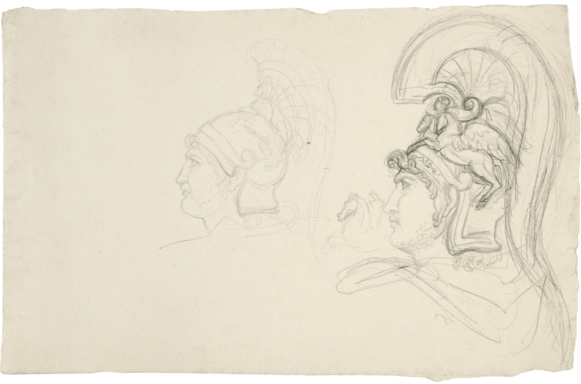 Imagen de la obra: "Dos cabezas de guerrero romano con casco"