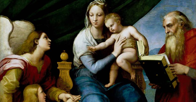 <em>Sagrada Familia con Rafael, Tobías y San Jerónimo</em> o <em>Virgen del pez</em>, Rafael, comentada por Gustavo Torner